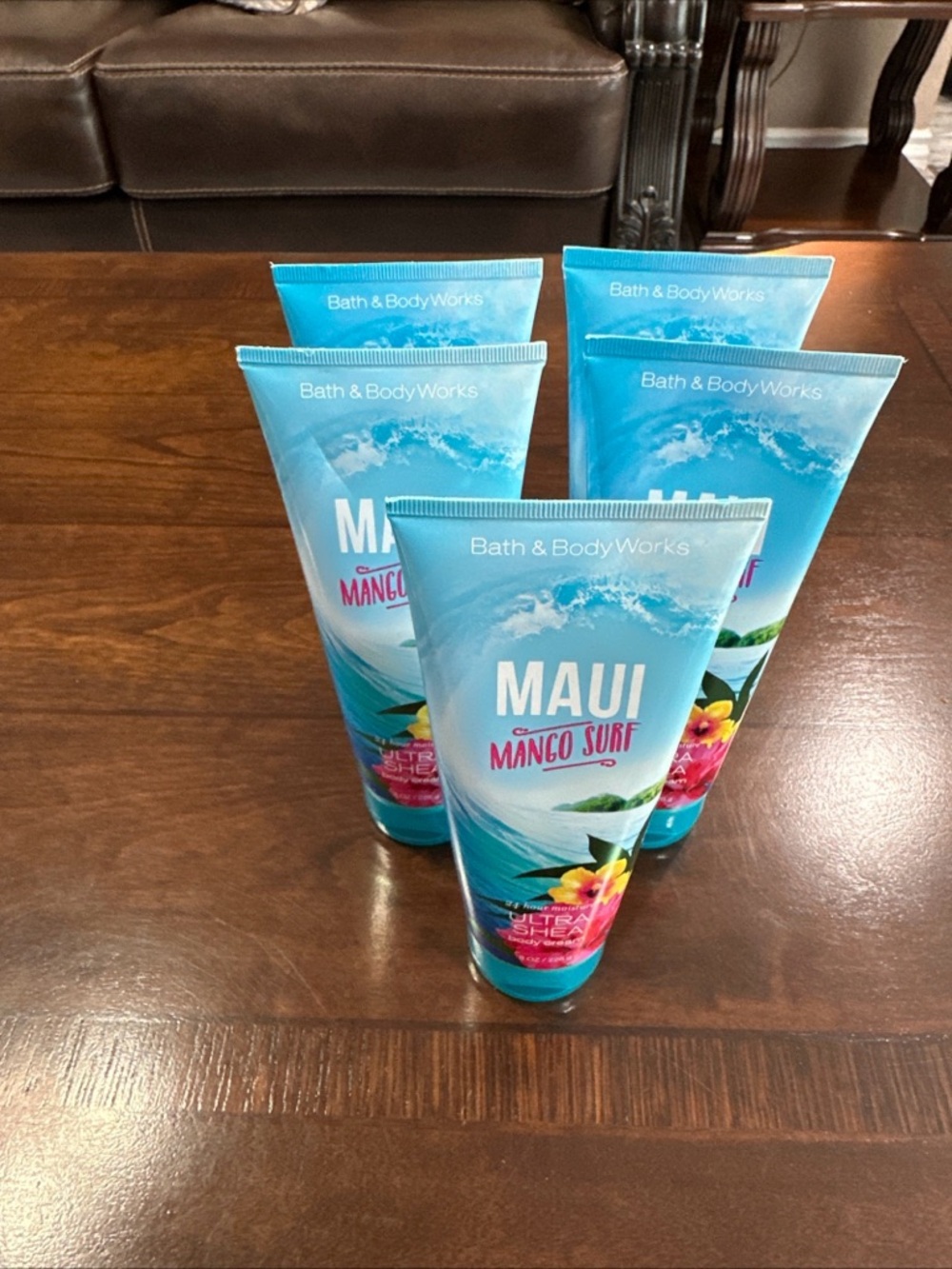 Bath & Body Works MAUI Mango Surf Body Cream - Aqua Blue & Pink Accents Lot Of 5